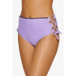 Hula Honey High-Waist Purple Bikini Swim Bottoms Side Ties Lace Up Purple XS